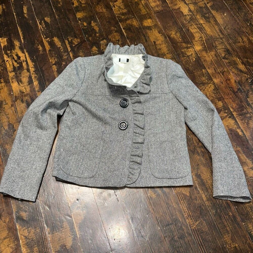 J. Crew tweed ruffled collar size 0 lined romantic jacket